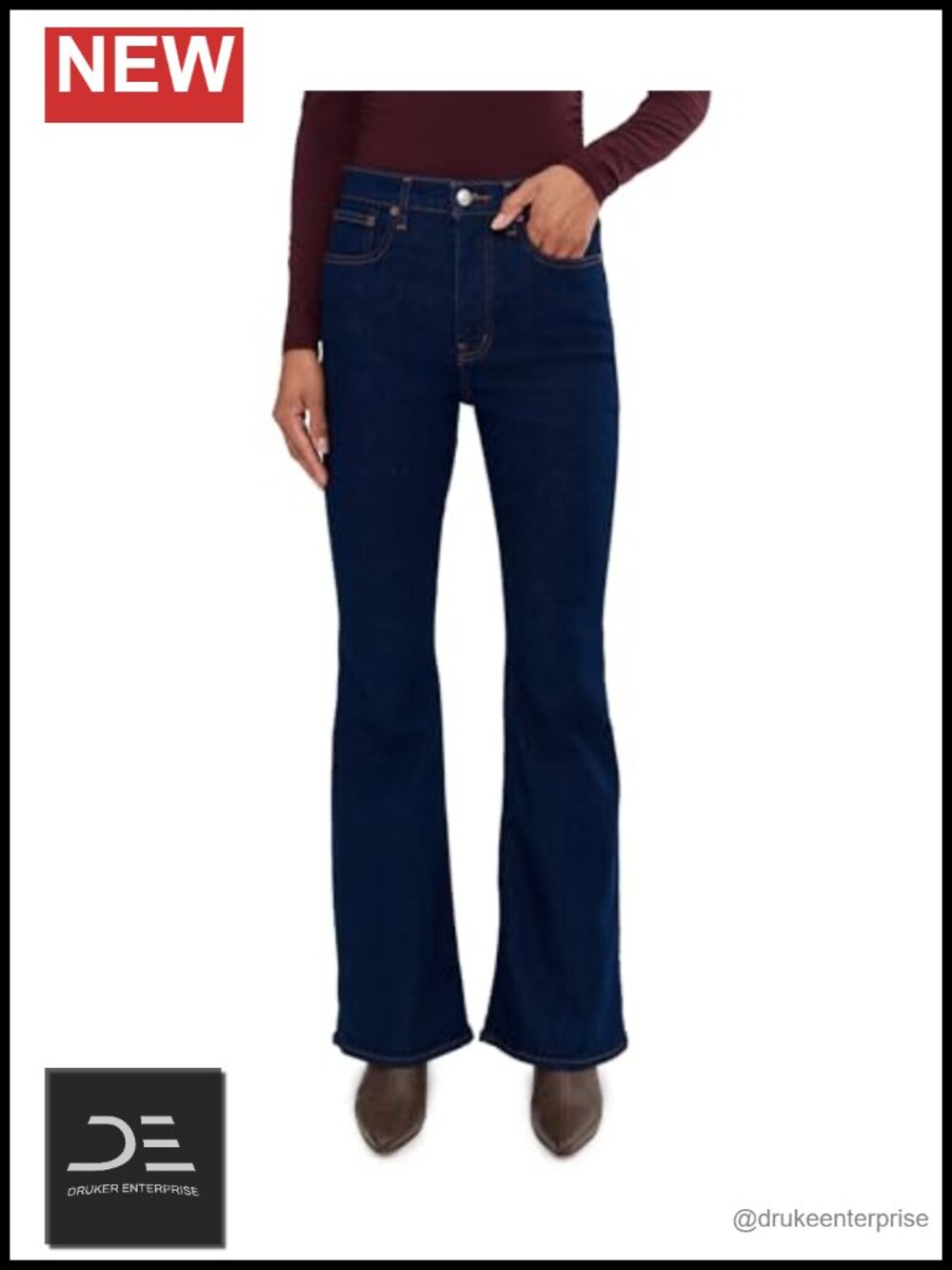 High Rise Flare Jeans Stretch Magic Pockets Women Denim